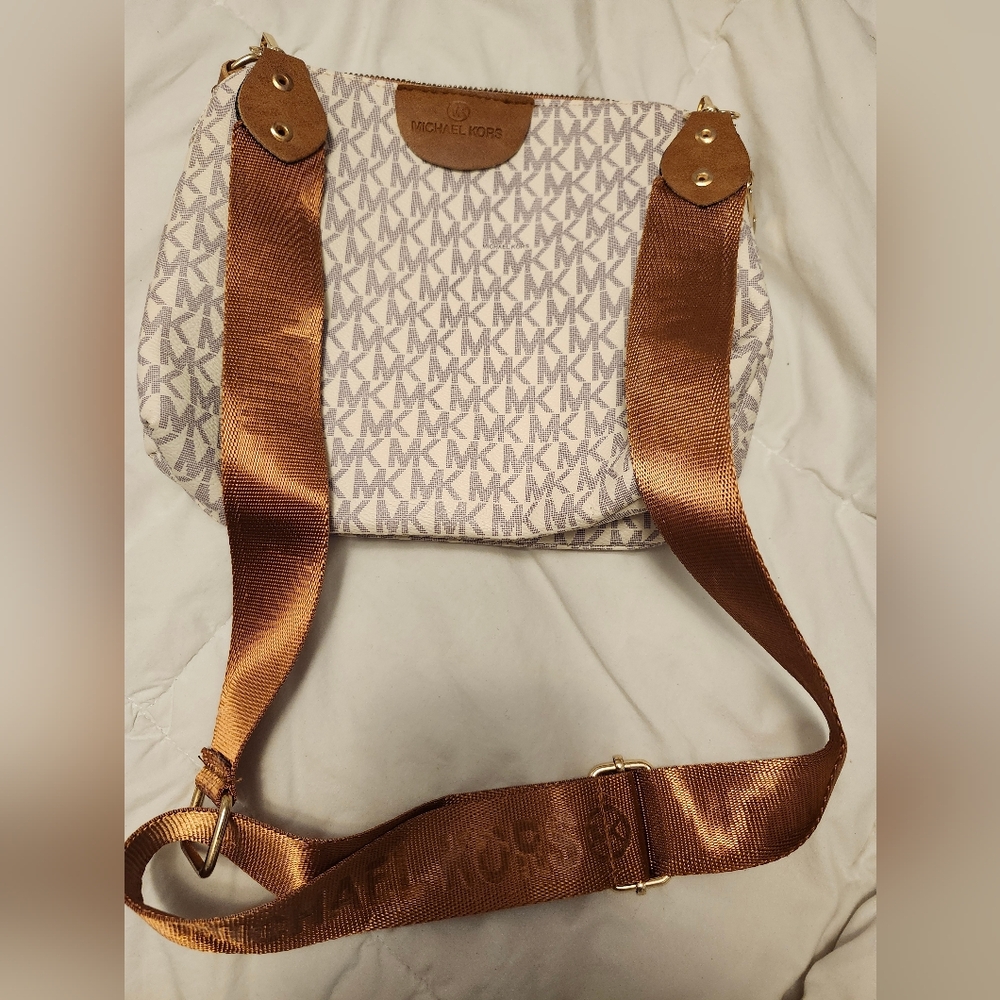 Michael Kors Cream and Brown Crossbody Bag